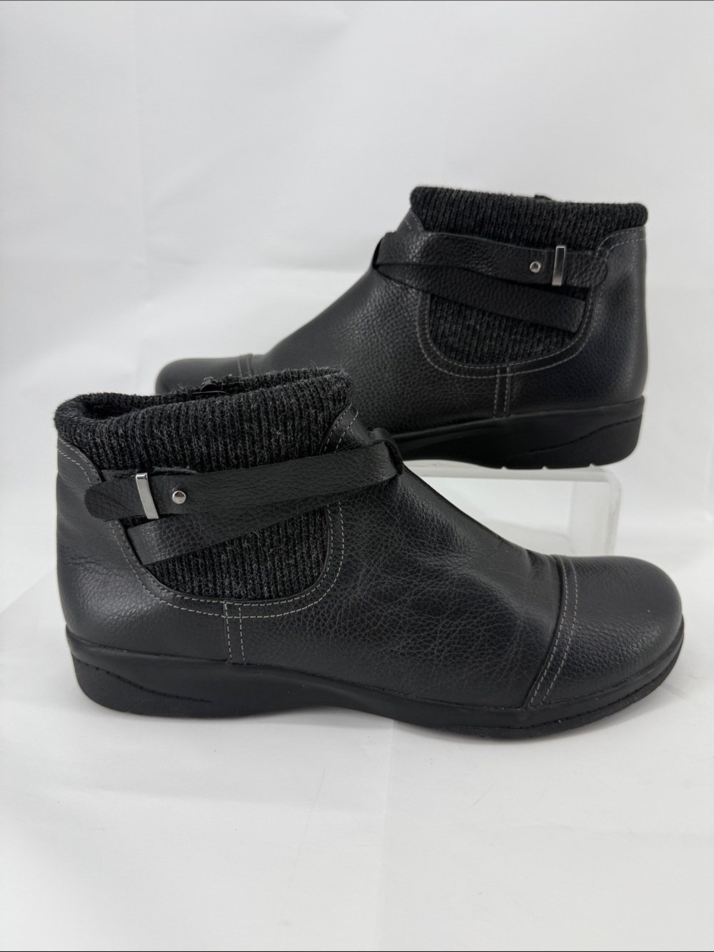 CLARKS Women's Black Ankle Boot with Knit Collar